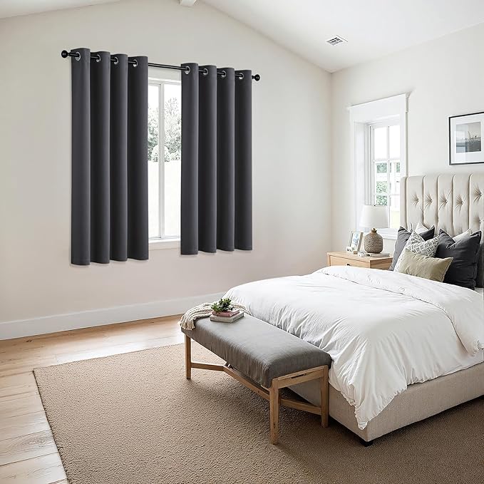 MIULEE Dark Grey Blackout Curtains for Bedroom Living Room 63 Inches Long 2 Panels, Thermal Insulated Room Darkening Drapes Grommet Noise Reducing Light Blocking Window Treatments 50x63 Inch