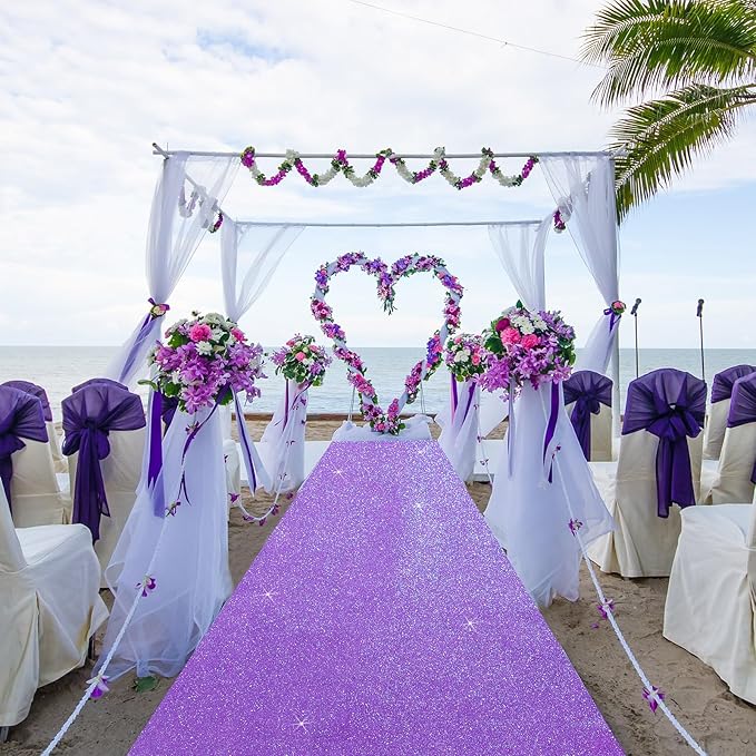 Tatuo Carpet Runner 2.46 x 30 ft Runway Rug 55 GSM Thickness with Carpet Tape for Prom Graduation Wedding Outdoor Indoor Hallway Movie Party Decoration Rug(2.46 x 30 Feet,Glitter Purple)