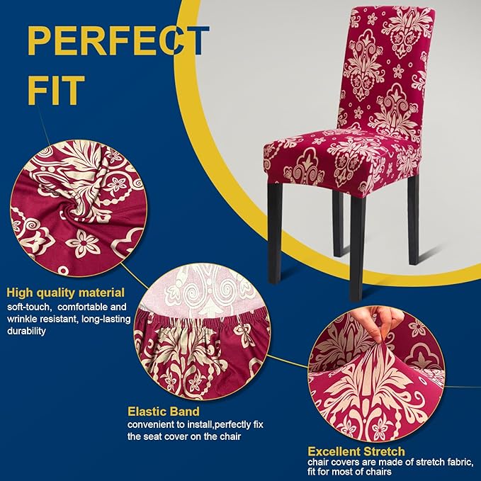 Chair Covers, Stretch Kitchen Dining Room Chair Covers Set of 6, Removable Washable Dining Chair Slipcovers for Home, Hotel, Banquet