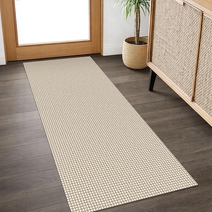 IOHOUZE Washable Runner Rug 2x5 Non Slip Runners for Hallways Entryway Runner Indoor, Kitchen Throw Rug Woven Cotton Floor Carpet for Hall Entrance Bedroom, Beige/Khaki
