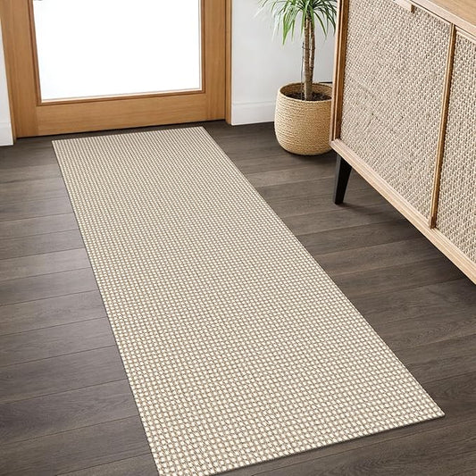 IOHOUZE Washable Runner Rug 2x5 Non Slip Runners for Hallways Entryway Runner Indoor, Kitchen Throw Rug Woven Cotton Floor Carpet for Hall Entrance Bedroom, Beige/Khaki