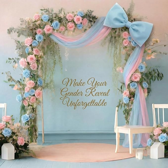 Canlierr Extra Large Pink and Blue Organza Bow Decorations 39 x 59 Inch Giant Pink Blue Tulle Bow with Tie and Long Ribbon Tails for Wedding Valentines Party Backdrop Coquette Room Wall Decoration