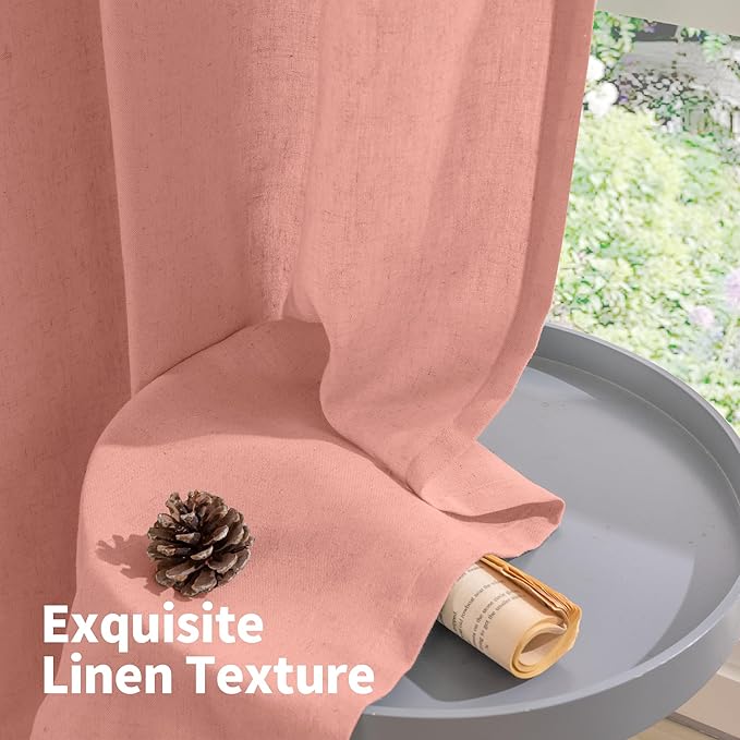YoungsTex Dusty Rose Linen Curtains 63 Inches Length for Living Room, Light Filtering Burlap Textured Window Drapes with Grommet for Bedroom Girls Room Privacy Spring Decor, 2 Panels, 52 X 63 Inch