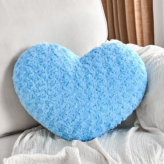 Heart Pillow Blue Throw Pillows, Soft Fluffy Decorative Pillows for Bed Couch Chair, Cute Heart Shaped Room Decor Gifts for Valentine Anniversary Birthday Mothers Christmas (Small, 13"x10")
