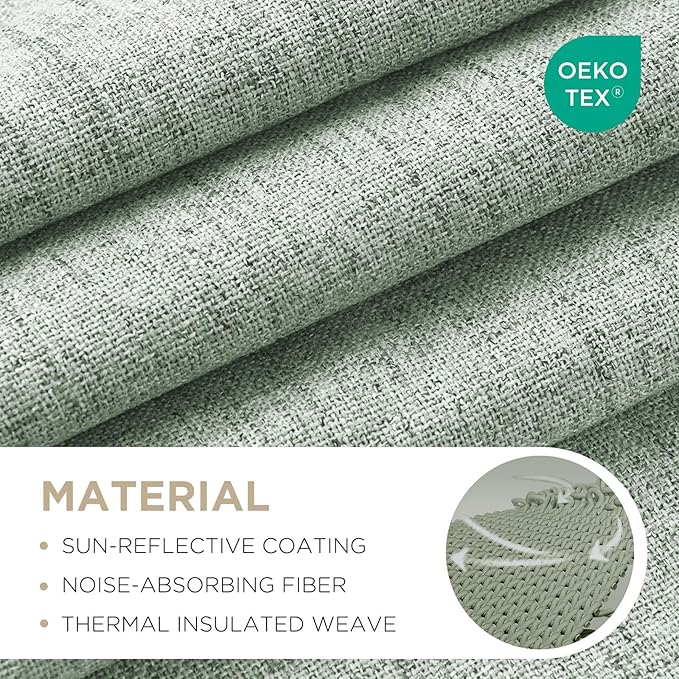 Joydeco Blackout Curtains for Bedroom - 100% Light Blocking 2 Panels Sage Green Drapes 37" W x 84" L, Thermal Insulated Room Darkening Curtains, Linen Textured for Living Room, Rod Pocket & Back Tabs
