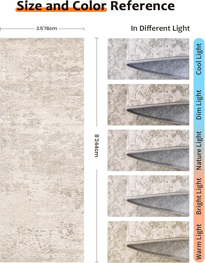 Art&Tuft Non-Slip Runner Rug - 2'6"x8' Runner Rug Washable Low-Pile Rugs Runners, Soft Distressed Carpet Runner for Bedroom Bathroom Kitchen Laundry Living Room, Beige