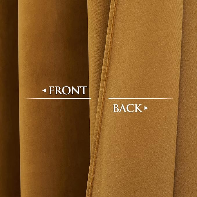 StangH Mustard Gold Velvet Curtains 108 inches Long, Luxury Room Darkening Home Decorative Curtain Drapes for Birthday Party/Holiday/Studio/Backdrop, Grommet Top, W52 x L108, 2 Panels