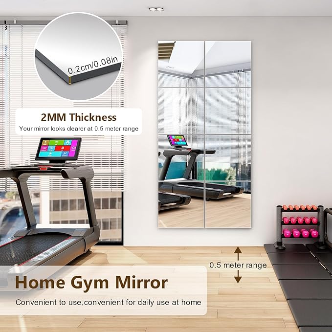 Shiftshade 4 Pack Wall Mirror Full Length, 12 x 12 Inch Acrylic Mirror Tiles, Shatterproof Flexible Plastic Mirror Sheets for Bedroom Home Gym Door