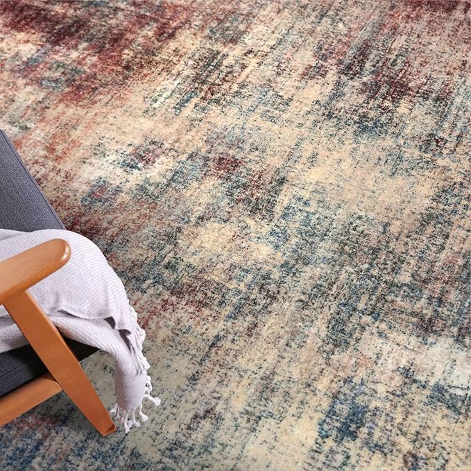 IOHOUZE Abstract Runner Rug 2x8 Ft Washable Runners for Hallways, Non Slip Kitchen Runner Printed Faux Wool Entryway Runner Indoor, Modern Abstract Floor Carpet for Hall Kitchen Bedroom, Red/Multi