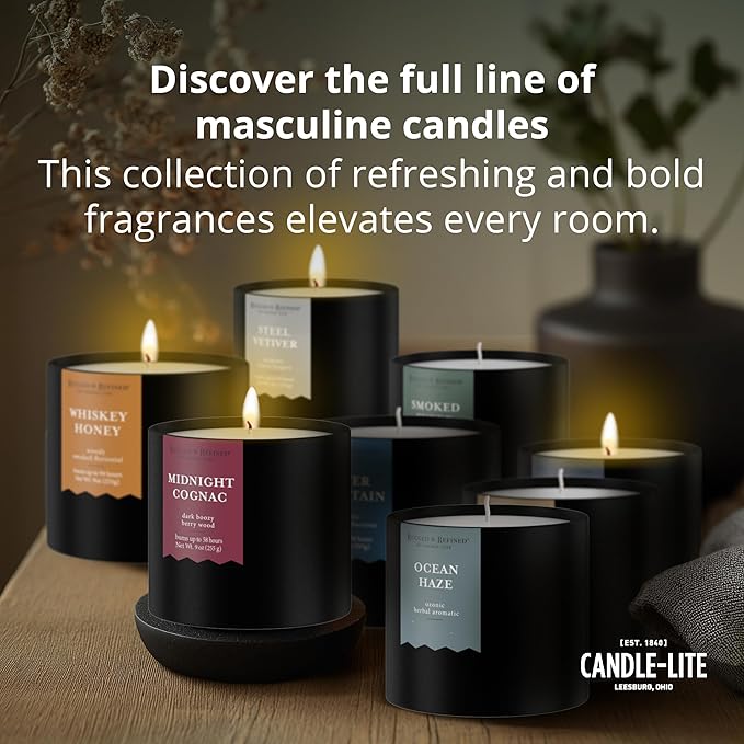 Candle-lite Rugged & Refined Scented Candle for Men, Ocean Haze, 9 oz Tin, Poured in The USA, Masculine Fragrance, 1-Wick, 58 Hours of Burn Time, Ideal Gift for Man in Your Life & Father's Day