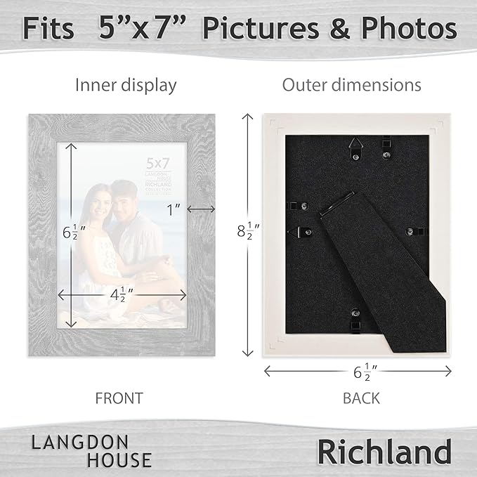 Langdon House 5x7 Picture Frames (Ash Gray, 6 Pack) Woodgrain Style, Richland Collection