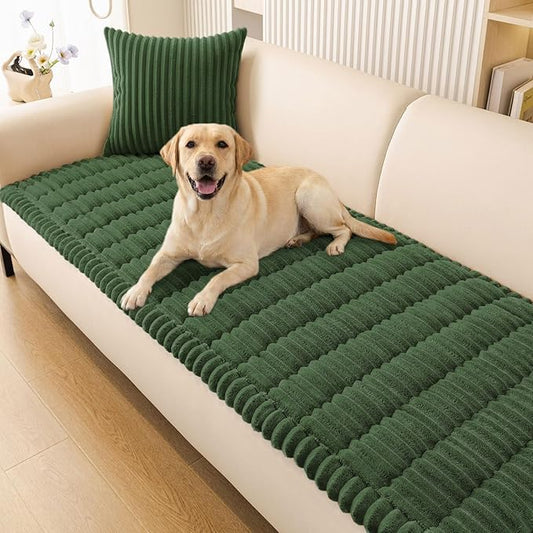 Smiry Couch Cover for Dogs Washable, Non Slip Fuzzy Pet Couch Covers for 3 Cushion Sofa Pet Friendly, Thick Soft Sofa Slipcovers Cushion Protector (Dark Green, 27.6" x 70.9")