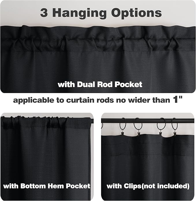 Chyhomenyc Black Curtains 96 Inch Length 2 Panels, Faux Linen Textured Semi Sheer Light Filtering Airy Soft Privacy Farmhouse Curtain Drapes for Living Room Bedroom, Each 40" Wx96 L