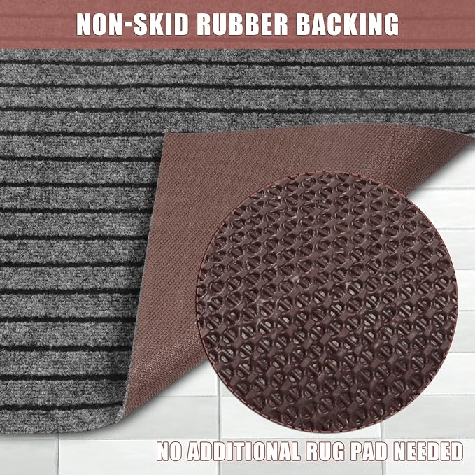 Runner Rug 4 ft x 30 ft Indoor/Outdoor Low Profile, Hallway, Kitchen, Patio, Deck Area, RV, Entryway, Garage, with Non-Slip Rubber Backing, Gray with Black Stripe, Custom