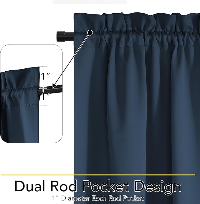 NICETOWN 100% Blackout Door Curtain Thermal Insulated Privacy Curtain for French Front Door with Adjustable Tieback, Room Darkening Window Covering for Kitchen, W30 x L72, 1 Panel, Navy