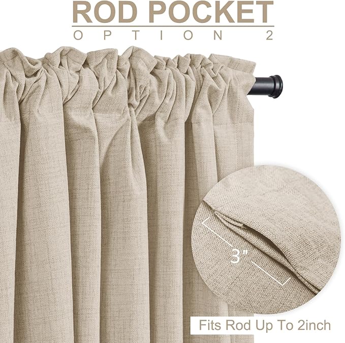 100% Blackout Shield Linen Blackout Curtains for Bedroom 96 Inches Long, Back Tab/Rod Pocket Living Room Drapes, Thermal Insulated Blackout Curtains 1 Panel Set, 100" W x 96" L, Oatmeal