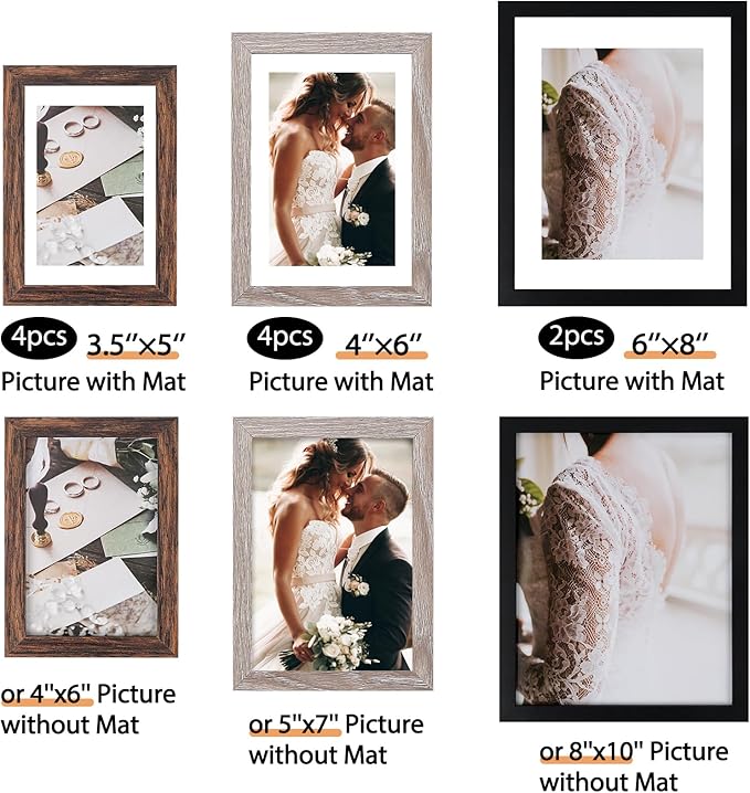 Fixwal Picture Frames, 10 Pack Collage Picture Frame Set for Wall Decor, Hanging or Tabletop Display Multi Sizes Photo Gallery Wall Frames Set Including 8x10, 5x7, 4x6, Multicolor