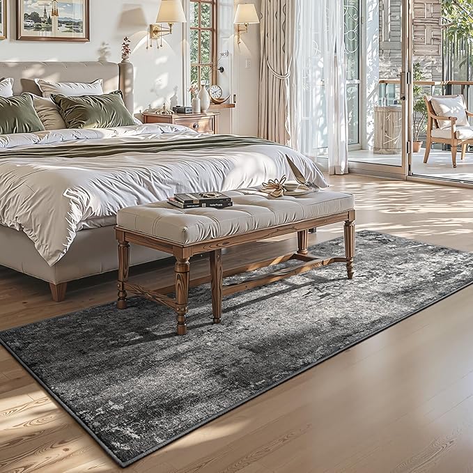 3x7 Black Rug Runners for Hallways Kitchen Runner Rug Non Slip Washable Black Long Runner Rugs with Rubber Backing Soft Abstract Carpet Runner for Bedroom, Kitchen, Bathroom, Entryway