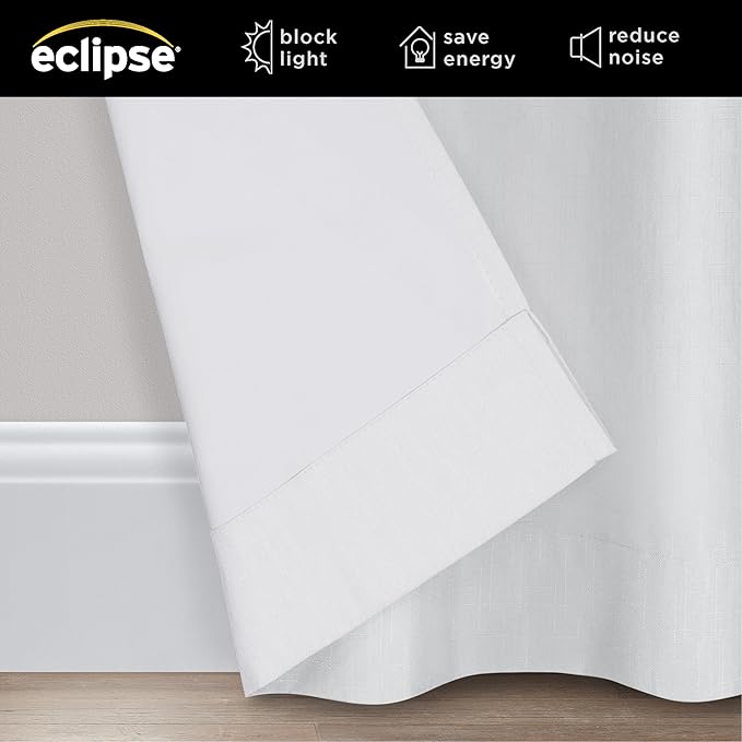 Eclipse Extra Wide Grommet Curtain, Kendall Sliding Patio Door Curtain Panel, Solid Textured Thermal Insulated and Noise Reducing Curtains, (1 Panel), 84 in Long x 100 in Wide, White (Pack of 2)