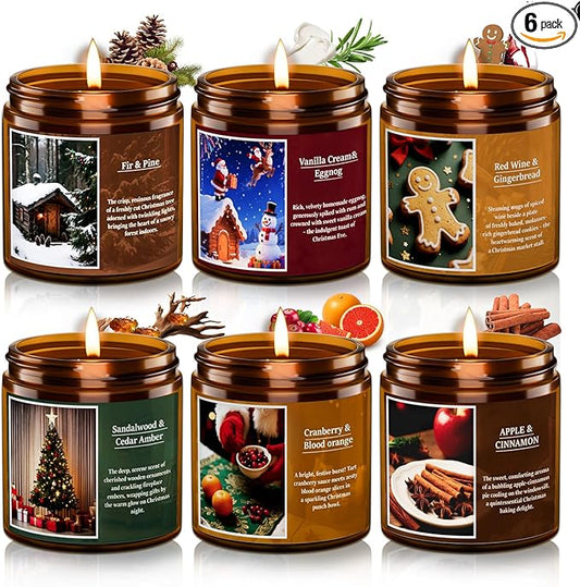Christmas Candle Set, 6 Pack Candles for Home Scented, Aromatherapy Jar Candle Gifts for Women, Natural Soy Wax Long Lasting Glass Candle Set, Scented Candles for Christmas, Birthday, Thanksgiving Day