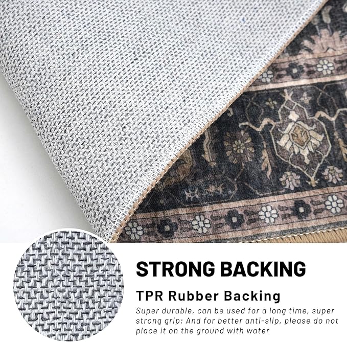KUTA 5x7 Area Rugs, Vintage Washable Rugs for Living Room Brown Ultra Thin Soft Non-Slip Printed Distressed Traditional Farmhouse Carpet for Bedroom Dining Room Dorm Office Home