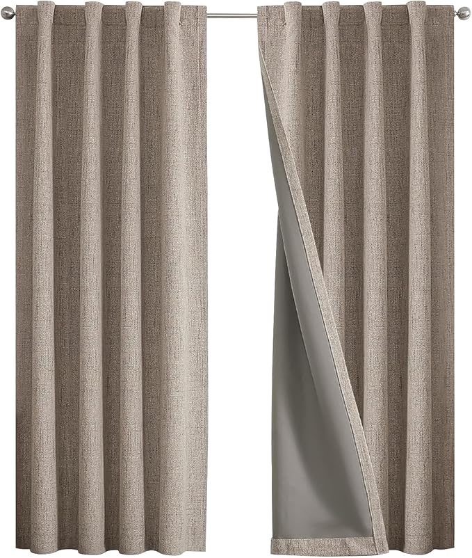Joydeco Blackout Curtains for Bedroom - 100% Light Blocking 2 Panels Set Linen Drapes 42" W x 90" L, Thermal Insulated Room Darkening Curtains, Linen Textured for Living Room, Rod Pocket & Back Tabs