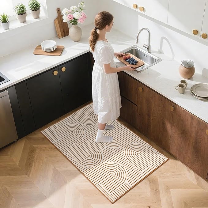 Washable Rug 2x3 Area Rugs for Entryway, Abstract Rug for Bedroom, Soft Rainbow Non Slip Small Area Rug with Rubber Back, Low Pile Stain Resistant Boho Geometric Carpet for Dining Room, Orange