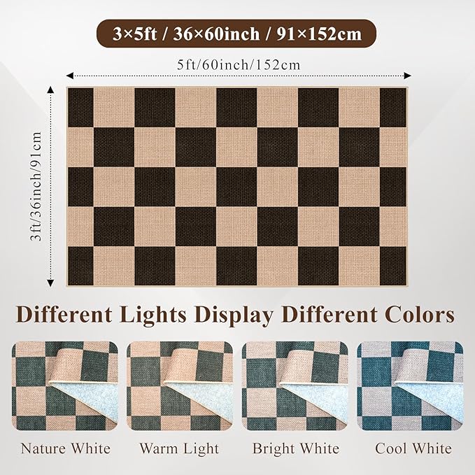 Checkered 3x5 No Shed Jute Rug: Machine Washable Non Slip Rugs for Entryway Front Porch Kitchen - Door Mat Area Rug Farmhouse Neutral Non Shedding - Carpet for Bedroom Living Room (Black,3x5)