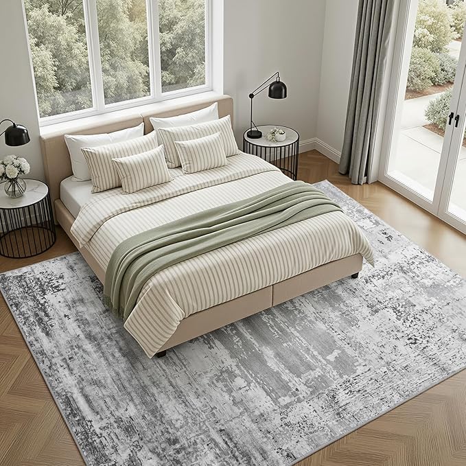 HOMORE Living Room Rug 5x7 Grey Area Rugs, Non Slip Washable Rugs for Bedroom Dining Room Abstract Carpet for Dorm Farmhouse Kids Playroom Classroom