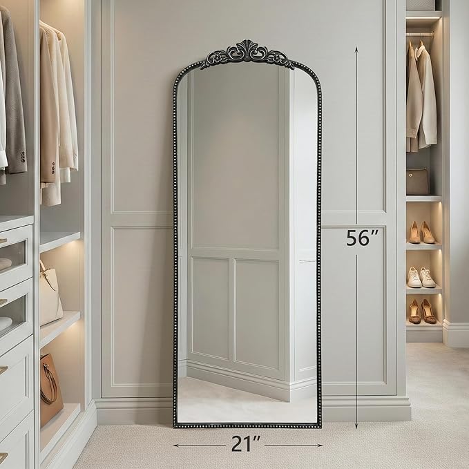 Micasso Full Length Black Mirror: 56''x21'' Baroque Antique Floor Mirror - Traditional Ornate Vintage Long Body Mirrors for Wall/Dressing Room/Bedroom/Cloakroom/Entryway - Home Decor for Living Room