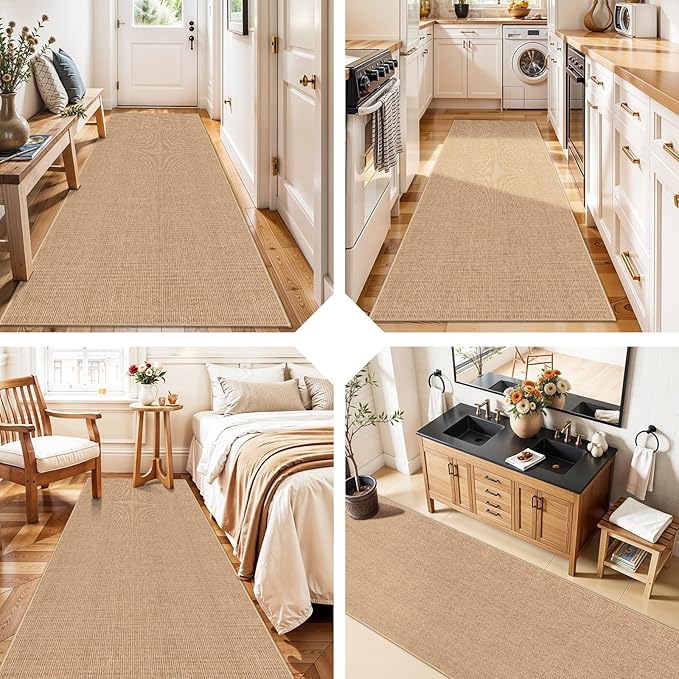 Jute 2x8 Runner Rug for Hallway: Washable Faux Jute Runners Indoor Farmhouse Style - Carpet Non-Slip Backing - Non Slip Narrow Floor Runners for Entryway Kitchen Living Room (Beige,2x8)