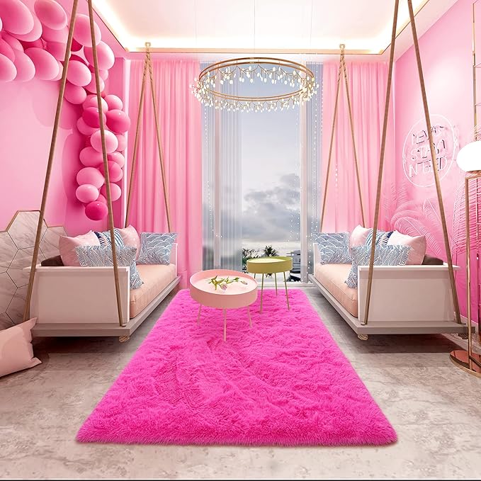 Noahas Extra Large 9x12 Area Rugs for Living Room,Fluffy Hot Pink Rugs for Bedroom Girls,Soft Big Thick Plush Non-Skid Shag Carpet,Indoor Modern Home Decor