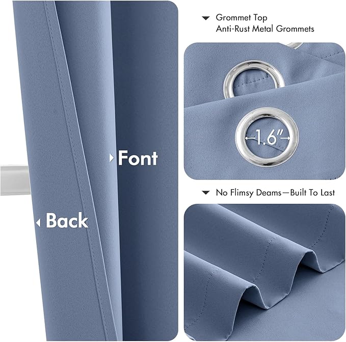 MIULEE Denim Blue Blackout Curtains for Bedroom Living Room 72 Inches Long 2 Panels, Thermal Insulated Room Darkening Drapes Grommet Noise Reducing Light Blocking Window Treatments 40x72 Inch