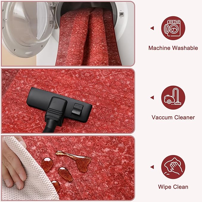 Hedlive Red Runners for Hallways,2.6x10 Washable Kitchen Rug Non Slip, Soft Low Pile Long Runner Rug for Hall Bedroom, Ultra-Thin Floor Carpet for Entryway Party Holiday Decor(2'6"x10', Red)