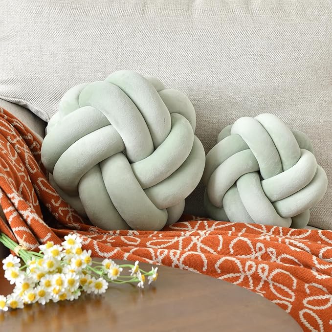 Knot Ball Pillow, Round Decorative Throw Pillows Cushion, 11 Inch Sage Green Soft Plush Knotted Pillows Pillow, Modern Home Throw Knot Decorative Cushion
