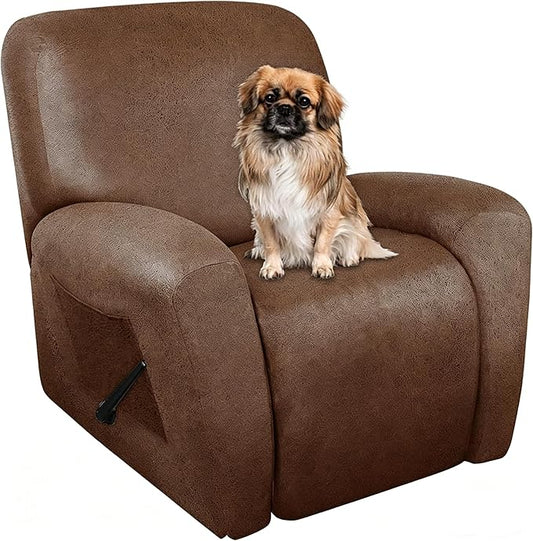 ANARACHON Recliner Chair Covers Leather Like, 4 Pieces Recliner Cover, Furniture Protector - Washable Soft Sofa Slipcover for Pets Kids (Brown)