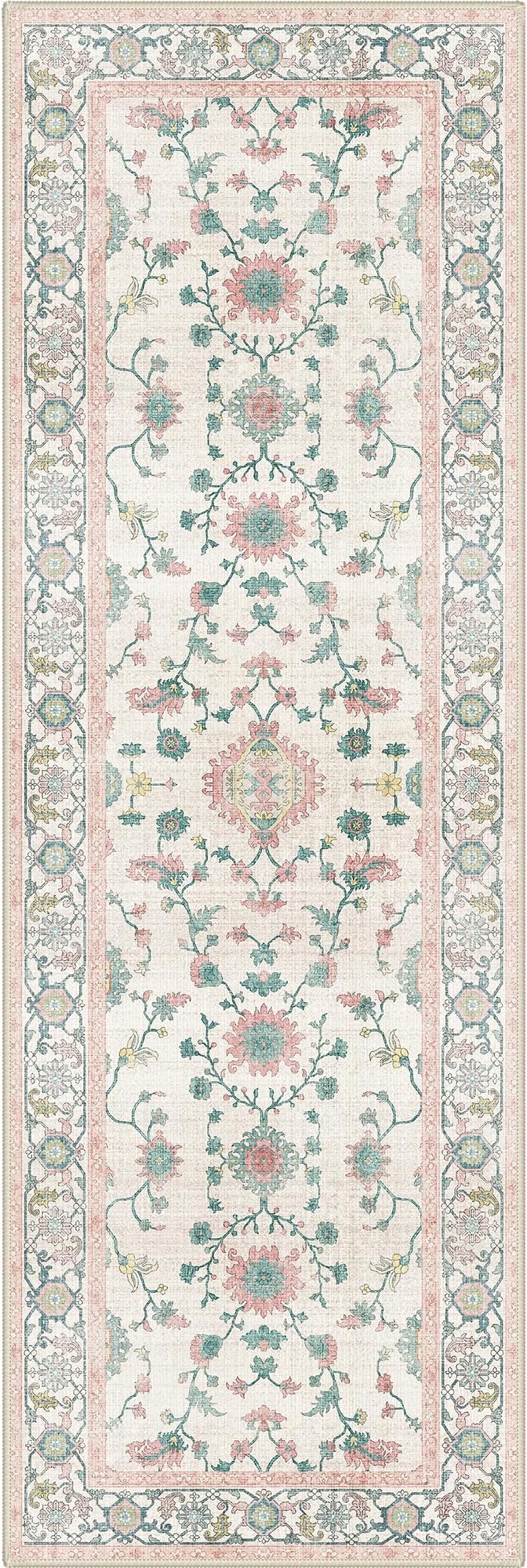 GENIMO Runner Rug for Hallways Machine Washable, 2x6 Non Slip Boho Vintage Lightweight Washable Runners, Thin Floor Rugs for Entryway Hallway Bathroom Laundry Room Corridor, Multi Pink