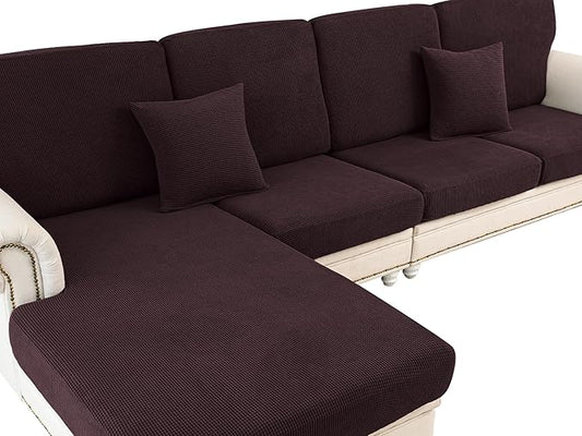 LA MEACK Couch Cushion Cover Loveseat Cover or 2 Seat Sofa Cover Washable Stretch Sectional Sofa Slipcover(1 Piece for Loveseat or Sofa 2-Seater, Brown)