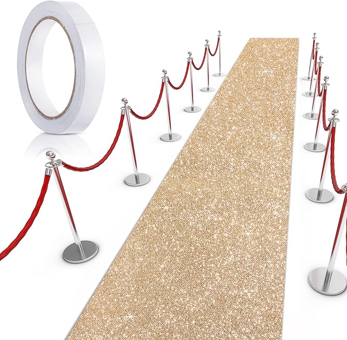 Tatuo Carpet Runner 2.46 x 30 ft Runway Rug 55 GSM Thickness with Carpet Tape for Prom Graduation Wedding Outdoor Indoor Hallway Movie Party Decoration Rug(2.46 x 30 Feet,Glitter Champagne)