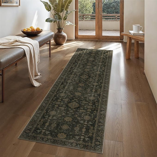 GENIMO Runner Rug for Hallways Machine Washable, 2x7 Non Slip Boho Vintage Lightweight Washable Runners, Thin Floor Rugs for Entryway Hallway Bathroom Laundry Room Corridor, Wood Brown