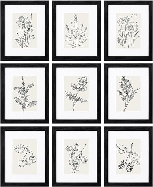 eletecpro 8x10 Picture Frames Set of 9 Classic Gallery Wall Frame Set, Displays 5x7 with Mat or 8x10 No Mat, Picture Frames Collage Wall Decor, Black Frames for Home Decor