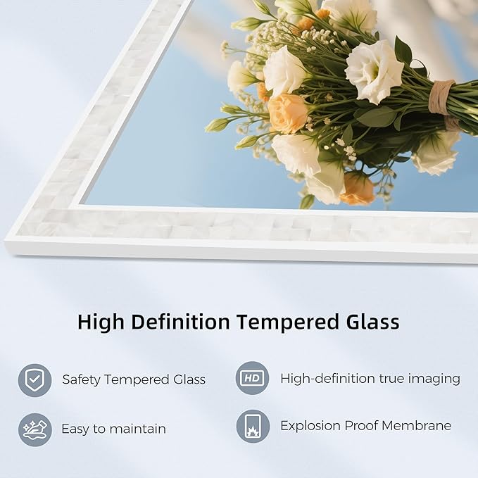 Tanmicoshomy White Shell Framed Rectangular Mirrors for Bathroom, 30x48 Inch Lagre Mirrors with Tempered Glass for Bedroom Living Room or Entryway, Horizontal or Vertical Hanging