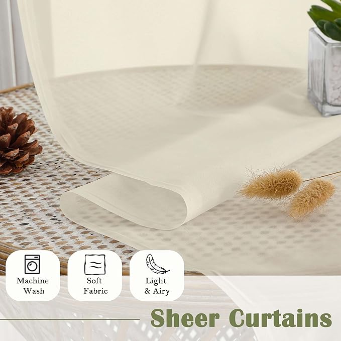 Lecloud Cream Sheer Curtains 84 Inches Long 2 Pcs, Dual Rod Pocket Breathable Rustic Living Room Curtains for Bedroom Dining Room, Home Decor Light Filtering Drapes, Each Panel 59" W x 84" L