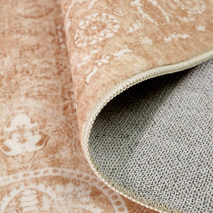 4x10 Washable Hallway Runner Rug - Wide Kitchen Runners Vintage Low Pile Carpet Soft Thin Floor Runner with Rubber Backing for Entryway Bedroom Living Room Home Decor (Brick)