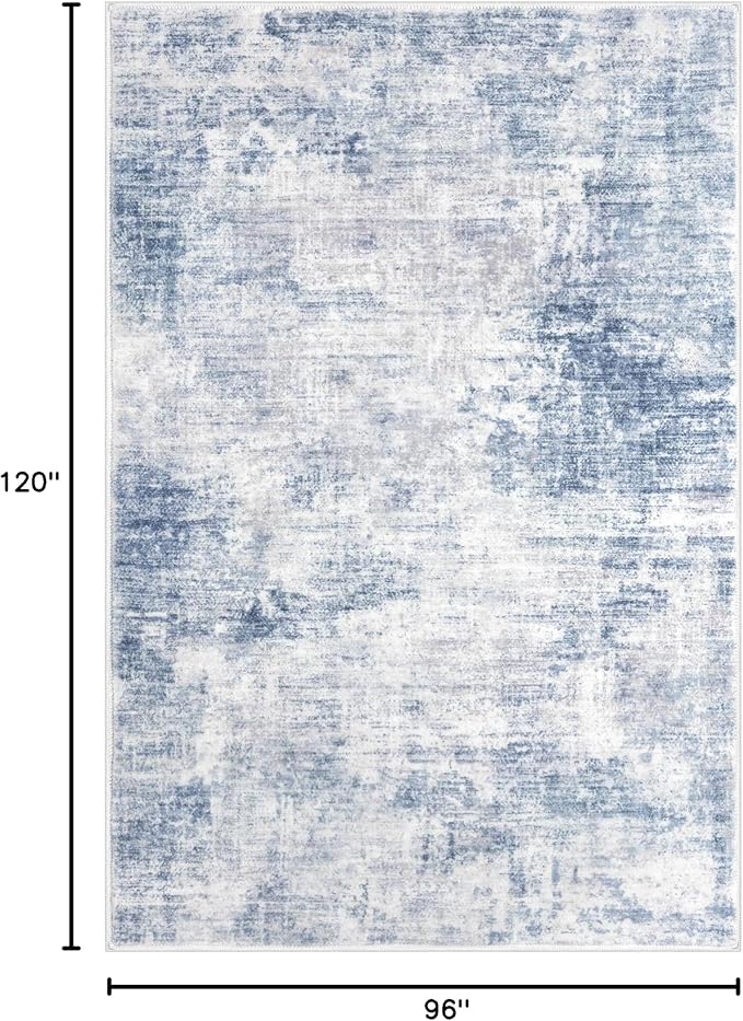 IOHOUZE Abstract Area Rugs 8x10 Ft Washable Large Rugs for Living Room, Non Slip Dining Room Rug, Printed Faux Wool Rugs for Bedroom, Floor Carpet for Office Nursery Playroom, Light Blue Grey