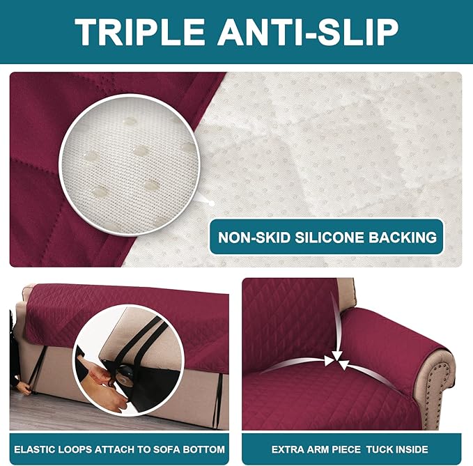 Turquoize 100% Waterproof Sofa Covers Chair Cover Slipcover Couch Protector Triple Non-Slip Sofa Slipcover for 1 Cushion Furniture Protector for Pets, Kids,Dog (Chair 23", Burgundy)