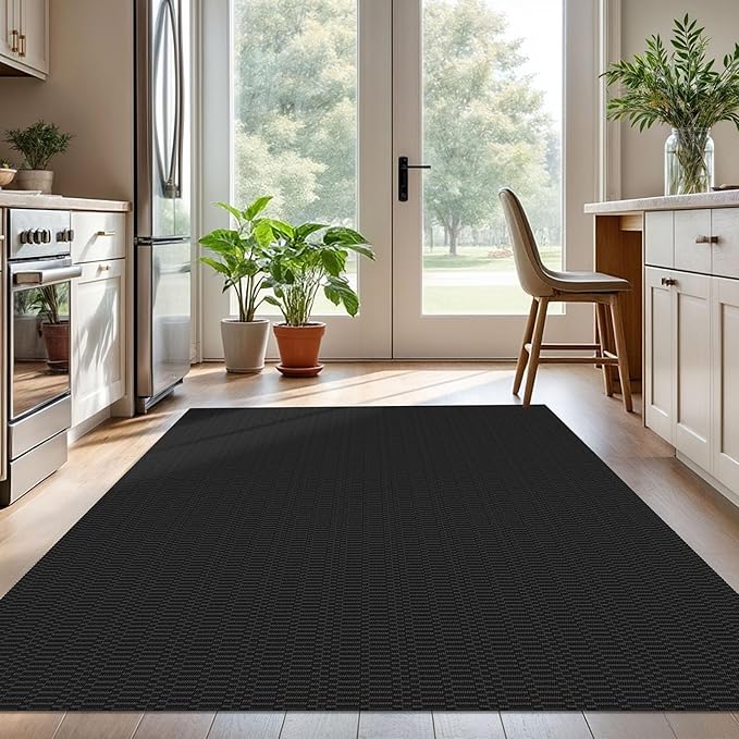 KOZYFLY Washable Area Rug for Living Room 5x7 Ft Bedroom Rug with Runner Backing Braided Cotton Dining Room Rug, Floor Carpet for Living Room Dining Room Bedroom, Black/Grey