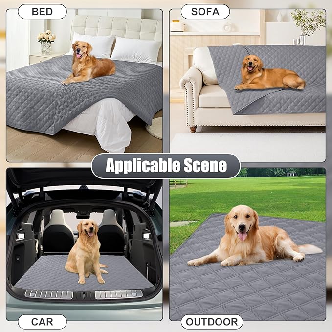 Smiry Waterproof Dog Bed Cover Pet Blanket, Soft Washable Dog Blanket for Furniture Bed Couch Sofa Reversible, Checkered (68"x82", Grey/Grey)