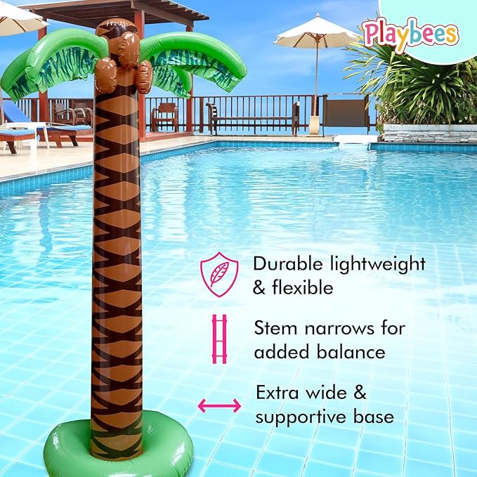 Giant Inflatable Palm Trees - 8 Pack - 6 Foot Super Sturdy Trees for Luau Parties, Beach Decor, Poolside Ambiance, Tropical Theme Decor & Outdoor Fun, Easy Inflation