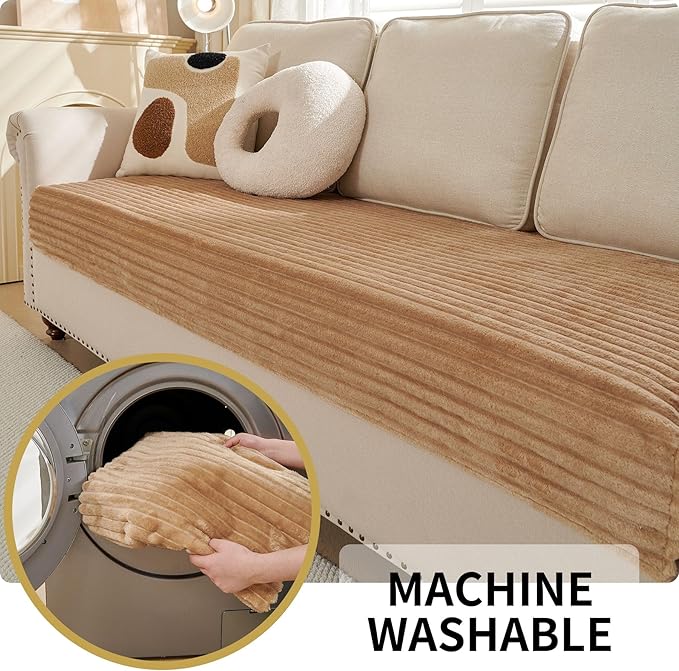 HAOMAIJIA Waterproof Couch Cover for Dogs Washable,Faux Fur Pet Couch Covers for Sofa,Soft Dog Bed Cover Non-Slip Couch Covers for 3 Cushion Couch Sofa Pet Friendly (Khaki, 35" x 62")